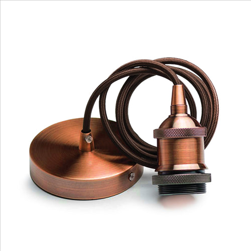 ΑΝΑΡΤΗΣΗ ΚΑΙ ΡΟΖΕΤΑ ΧΑΛΚΟΣ ΜΑΤ ΡΕΤΡΟ Ε27 ΜΕ ΚΑΛΩΔΙΟ 3Χ0.75mm