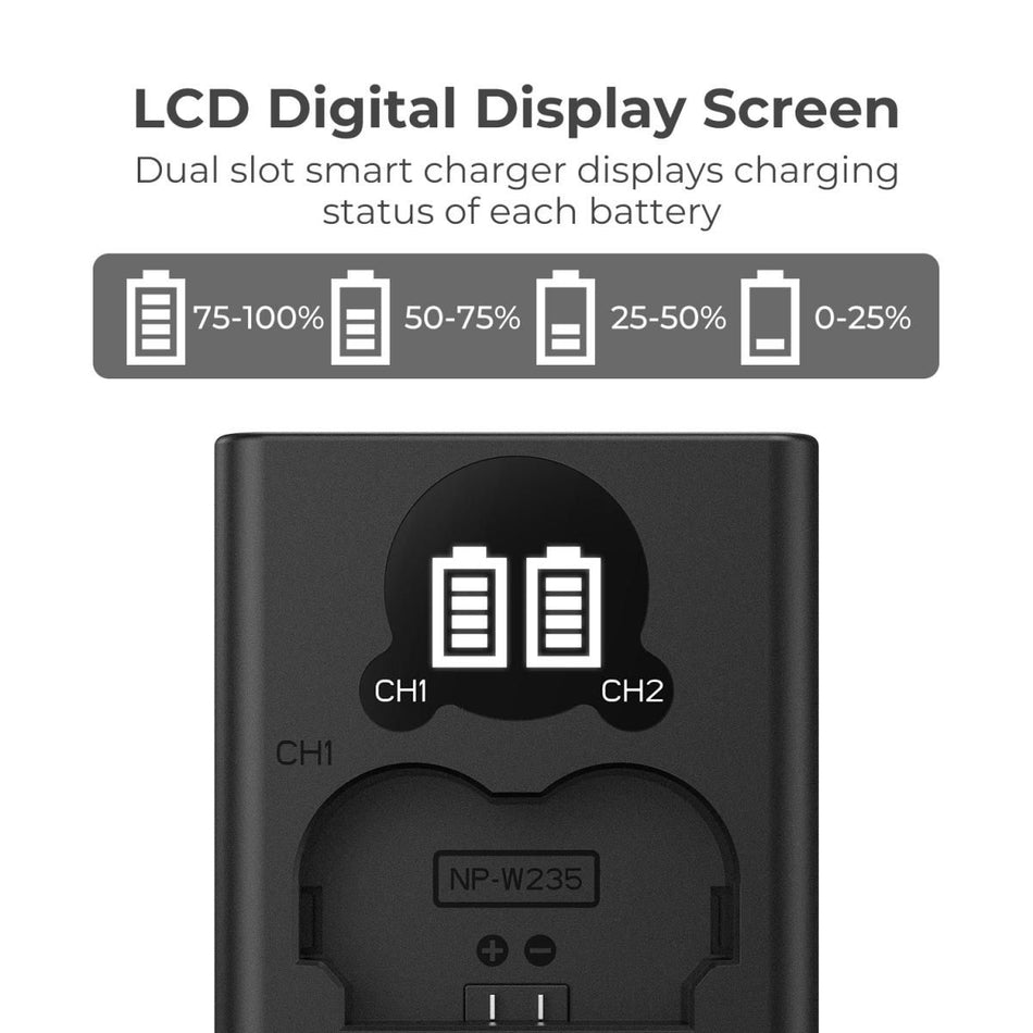 K&F Concept NP-W235 Dual Slot Battery Fast Charger with LCD Screen, Compatible with Fujifilm (KF28.0019V1)
