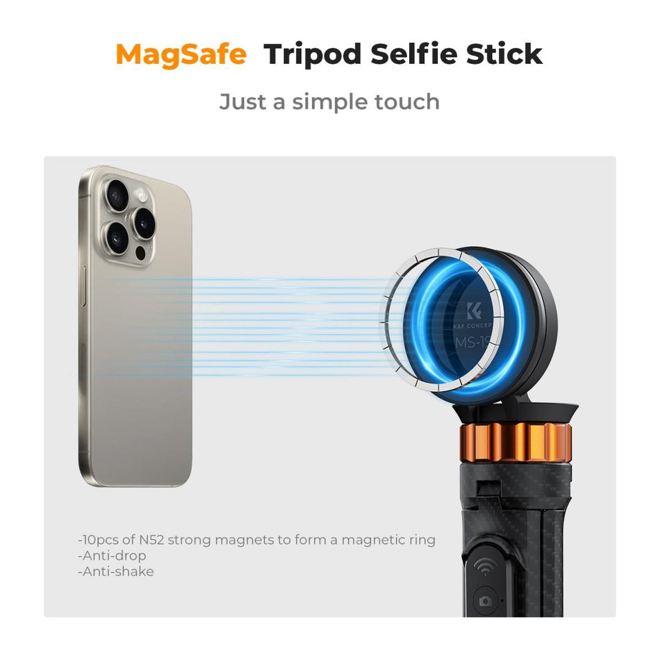 K&F Concept MS19 Magsafe Selfie Stick Tripod 159cm Compatible with Bluetooth Remote Control (KF09.139)