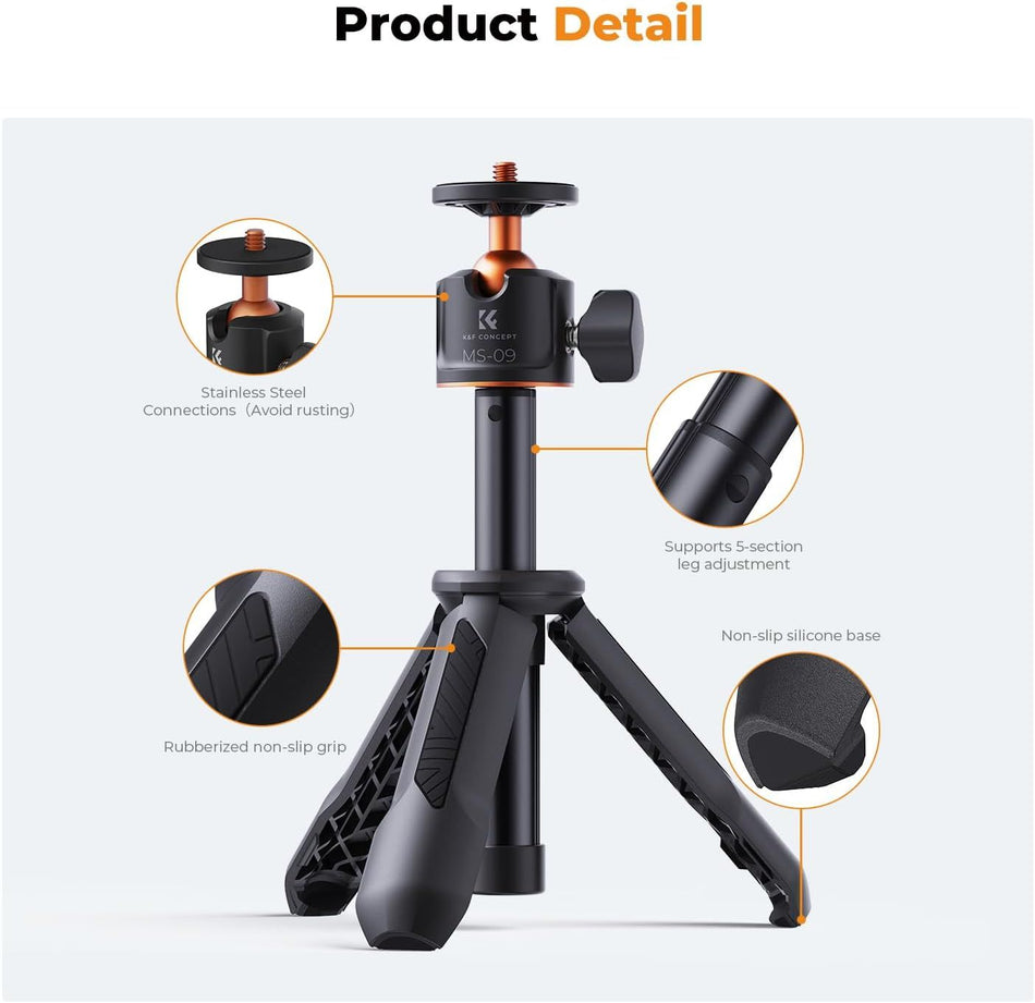 K&F Concept MS09 Selfie and Extention Deskop Tripod with Bluetooth Remote Control (KF09.128V3)