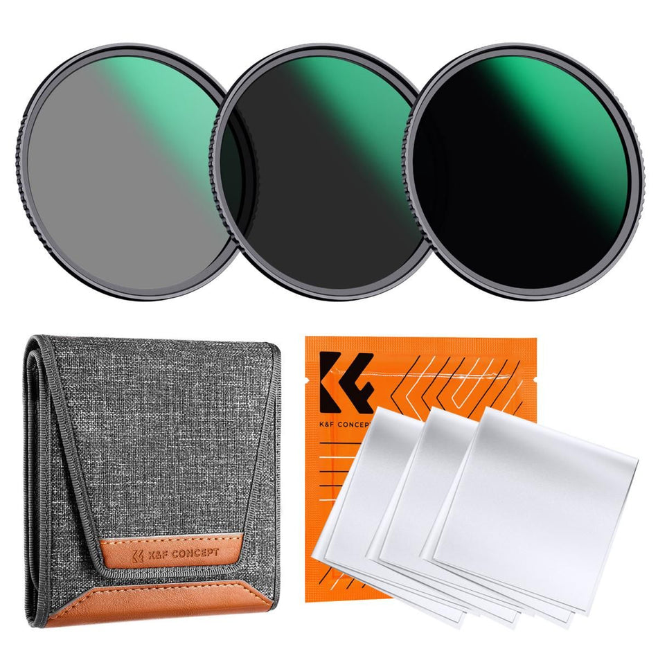 K&F Concept 62mm Nano-D ND8+ND64+ND1000 Lens Filter Kit with 3 Cleaning Cloths and Filter Pouch (SKU.2045V1)