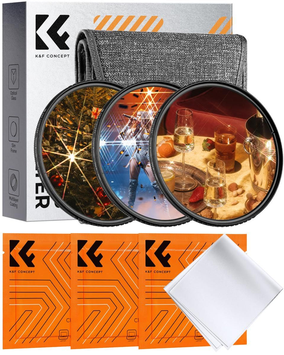 K&F Concept 82mm Star Filters 3pcs Set 4/6/8 Points (SKU.2135V1)
