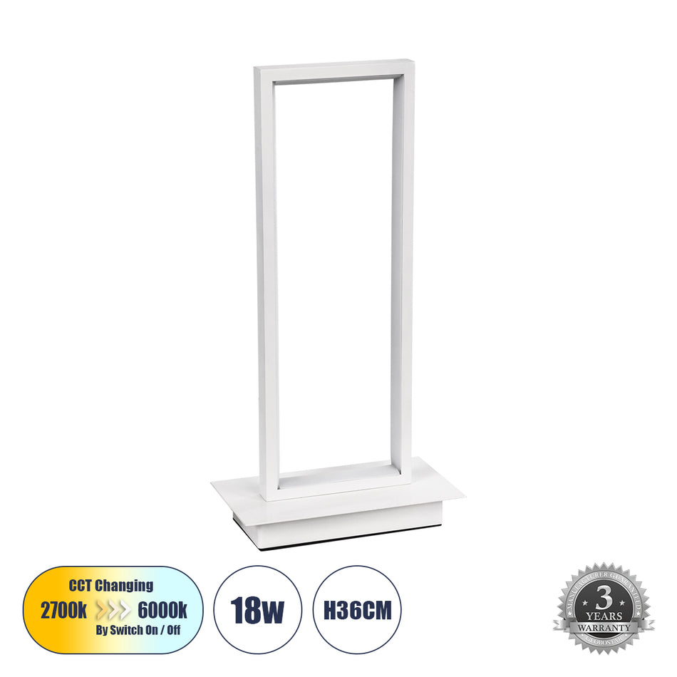 GLOBOSTAR® CORNELIE 60461 Μοντέρνο Επιτραπέζιο Φωτιστικό LED CCT 18W 1980lm 200° AC 220-240V IP20 Ρυθμιζόμενο Λευκό CCT με On/Off 2700K/4500K/6000K - Lumileds SMD Chip - Λευκό - Μ18 x Π10 x Υ36cm - 3 Χρόνια Εγγύηση