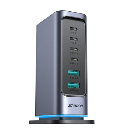 Joyroom JR-TCM02 Multiport GaN Charger 65W EU 4x USB-C 2x USB-A - Dark Gray