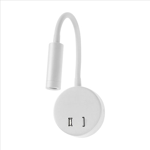 ΑΠΛΙΚΑ ΣΤΡΟΓΓΥΛΗ ΣΠΙΡΑΛ LED & USB 3W 3000k  ΛΕΥΚΟ BEDSIDE