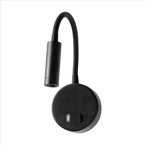 ΑΠΛΙΚΑ ΣΤΡΟΓΓΥΛΗ ΣΠΙΡΑΛ LED & USB 3W 3000k  ΜΑΥΡΟ BEDSIDE