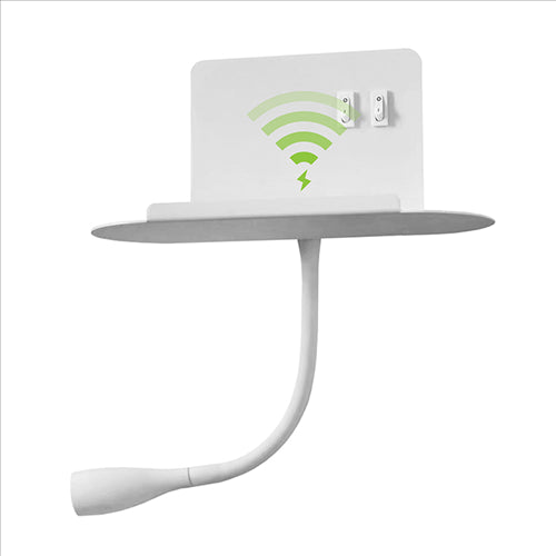 ΑΠΛΙΚΑ ΡΑΦΑΚΙ LED & USB & WIRELESS CHARGE 3W & 8W 3000k  ΛΕΥΚΟ BEDSIDE