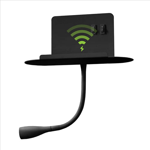 ΑΠΛΙΚΑ ΡΑΦΑΚΙ LED & USB & WIRELESS CHARGE 3W & 8W 3000k ΜΑΥΡΟ BEDSIDE