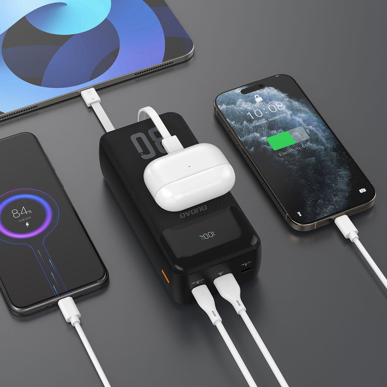 Dudao K15MAX 30000mAh PD 22.5W Powerbank with Built-in Cables - Black