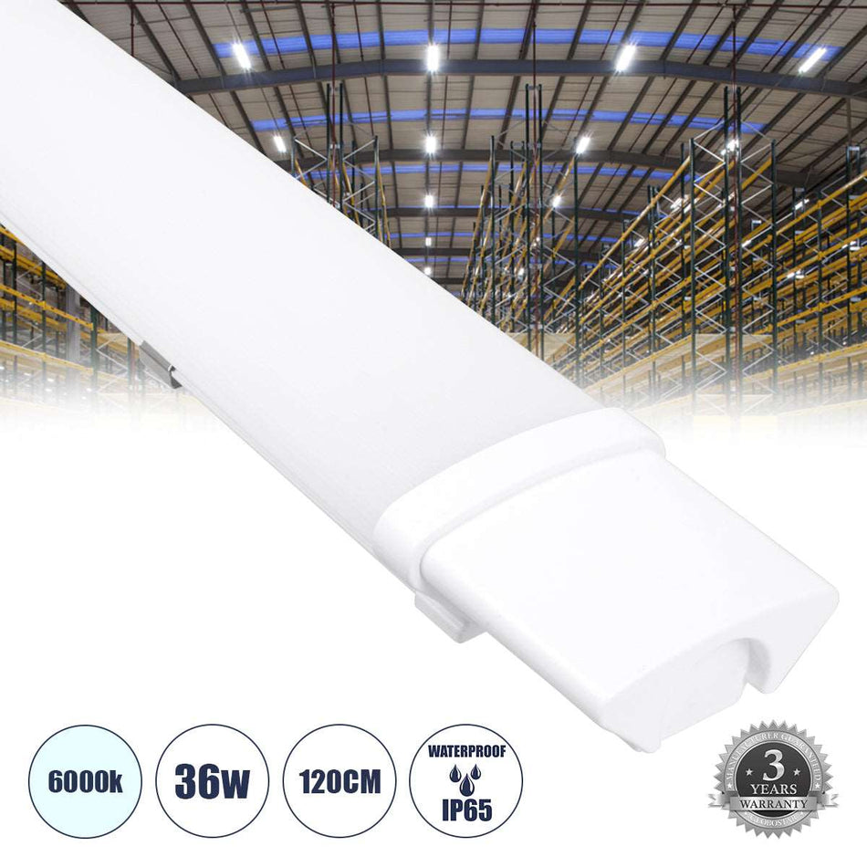 60164 LED Γραμμικό Βιομηχανικό Φωτιστικό Tri-Proof 120cm 36W 4058lm 120° AC 220-240V Αδιάβροχο IP65 Μ120 x Π6 x Υ4cm Ψυχρό Λευκό 6000K - 3 Χρόνια Εγγύηση
