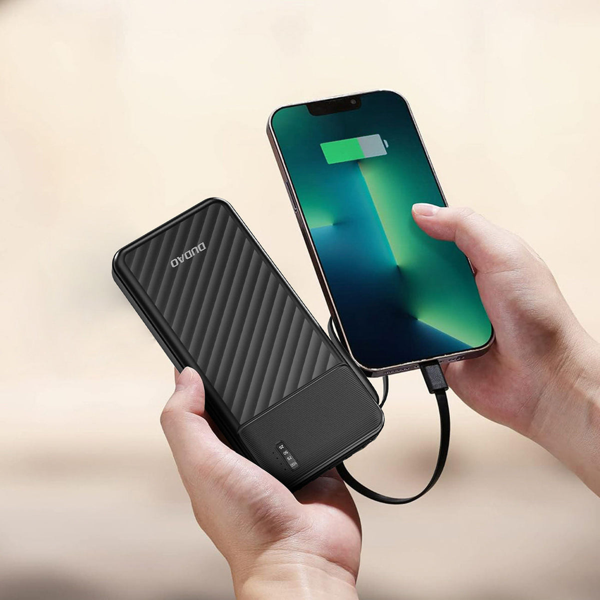 Dudao K11 10000mAh Powerbank with Built-in Cables - Black