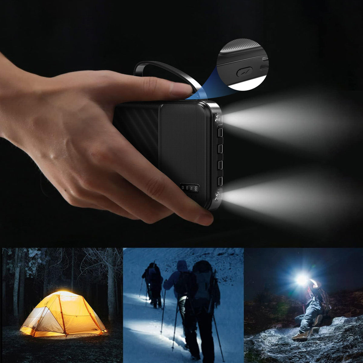 Dudao K11 10000mAh Powerbank with Built-in Cables - Black