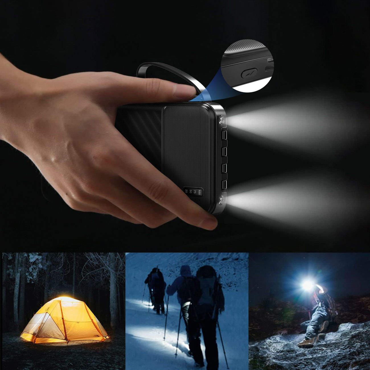 Dudao K11 10000mAh Powerbank with Built-in Cables - Black