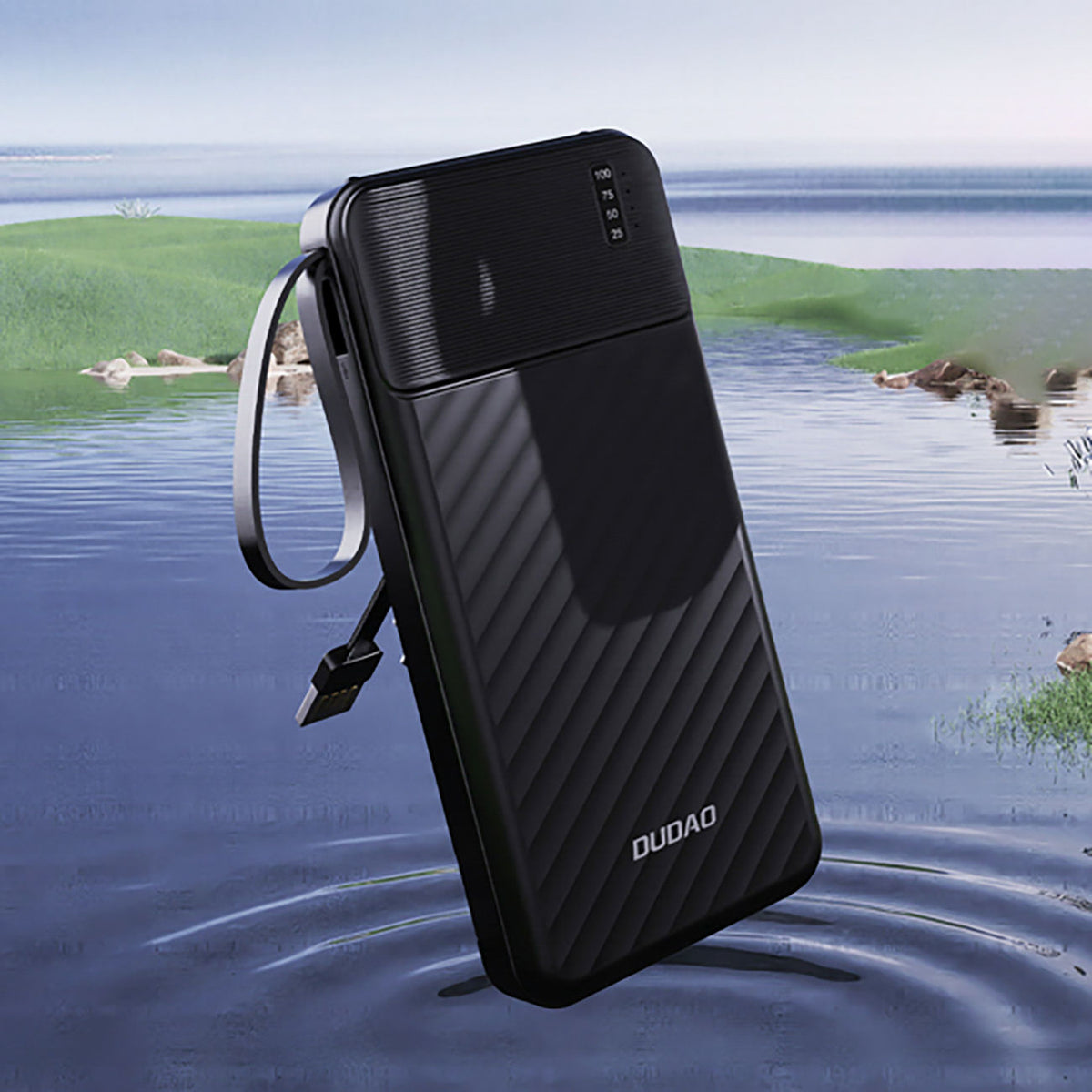 Dudao K11 10000mAh Powerbank with Built-in Cables - Black