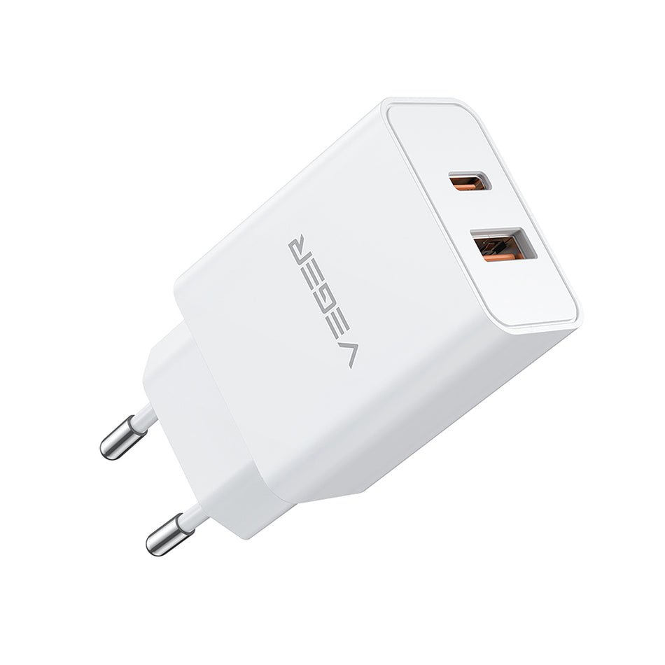 Veger VLS302U Φορτιστής Χωρίς Καλώδιο με Θύρα USB-A και Θύρα USB-C 30W Power Delivery / Quick Charge 3.0 Λευκός