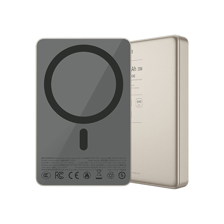 Recci RPB-W36 Ultra-Slim PD 20W Fast Charging Wireless Powerbank 15W 10000mAh Gold