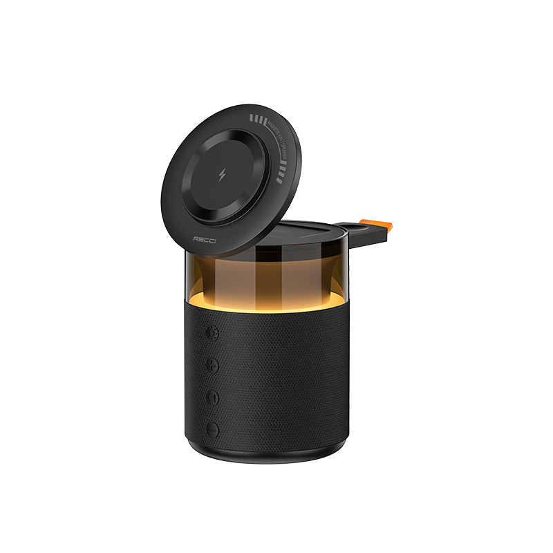Support de recharge sans fil Recci RCW-51 avec éclairage d'ambiance et haut-parleur Bluetooth - Noir