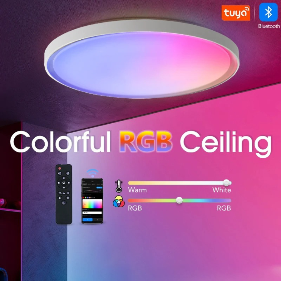 Smart Πλαφονιέρα Οροφής RGBW LED 47W, Bluetooth+Remote TUYA APP, 46cm Διάμετρος