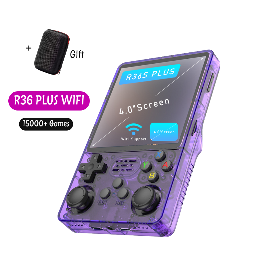 Retro Φορητή Κονσόλα R36S Plus Οθόνη IPS 4" WIFI, 64GB 15.000 Παιχνίδια, ArKOS 2.0, Μωβ