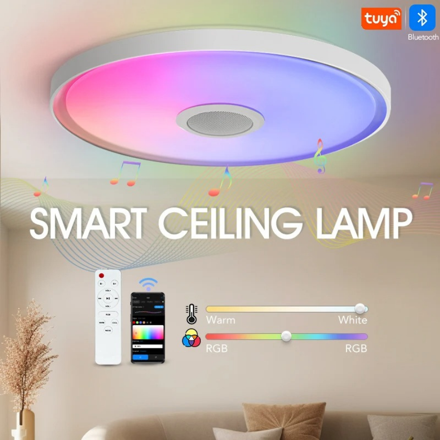 Smart Πλαφονιέρα Οροφής RGBW LED Με Ηχείο 47W, Bluetooth+Remote TUYA APP, 46cm Διάμετρος, RGB 2700K έως 6500K