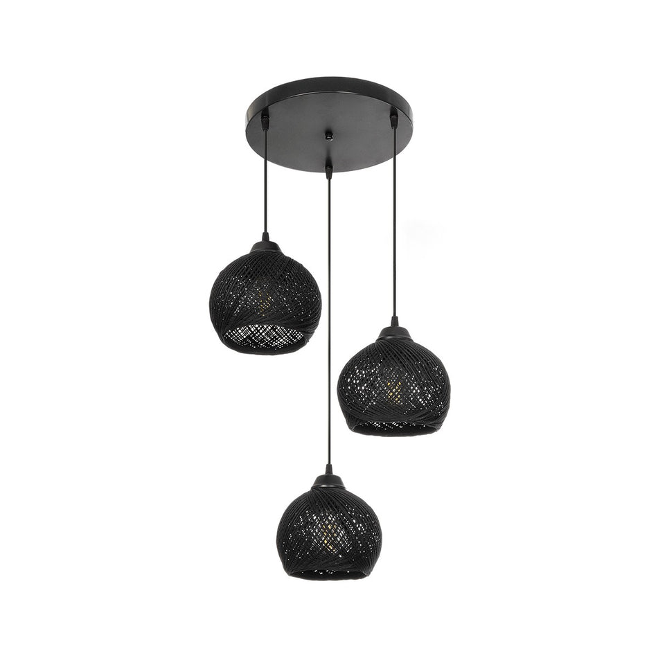 GLOBOSTAR® YASAM 203-0022 Vintage Κρεμαστό Φωτιστικό Οροφής με Ντουί 3 x E27 AC 220-240V IP20 - Μαύρο - Μ42 x Π42 x Υ54cm
