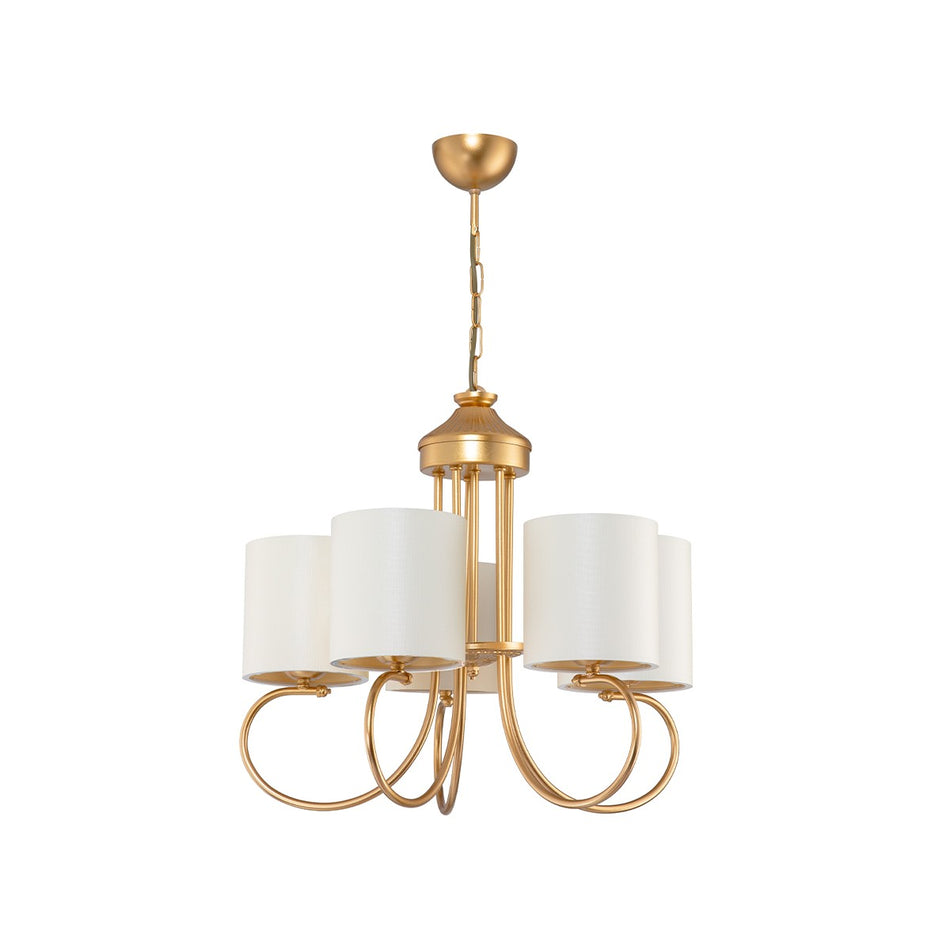 GLOBOSTAR® TRITON 203-0254 Vintage Κρεμαστό Φωτιστικό Οροφής με Ντουί 5 x E27 AC 220-240V IP20 - Χρυσό & Μπεζ - Μ50 x Π50 x Υ48cm