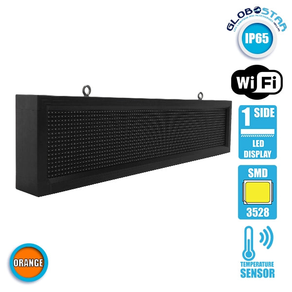 GLOBOSTAR® DISPLAY 90254 Κυλιόμενη Ψηφιακή Επιγραφή P10 Μονής Όψης LED AC 220-240V Αδιάβροχο IP65 Πορτοκαλί - WiFi Control μέσω FK APP - Αισθητήρας Θερμοκρασίας & Υγρασίας - Μ104 x Π9 x Υ24cm - 2 Χρόνια Εγγύηση