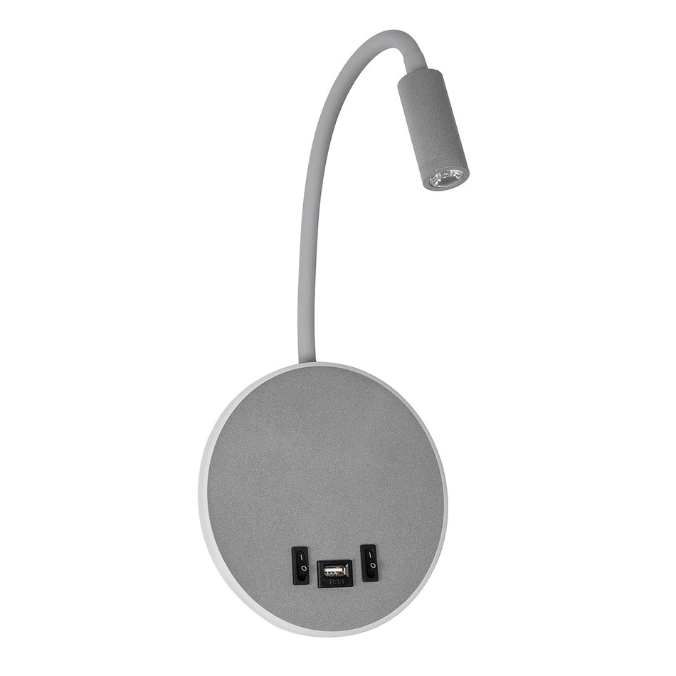 GLOBOSTAR® GOOSE 61694 Μοντέρνο Φωτιστικό Τοίχου - Απλίκα Ξενοδοχείου Reading Light με Φορτιστή USB 3A LED 6W 600lm 36° & 360° AC 220-240V IP20 Θερμό Λευκό 2700K - CREE XPE & Lumileds SMD Chip - Γκρι Ανθρακί Ματ - Μ15.5 x Π15 x Υ30.5cm - 3 Χρόνια Εγγύηση