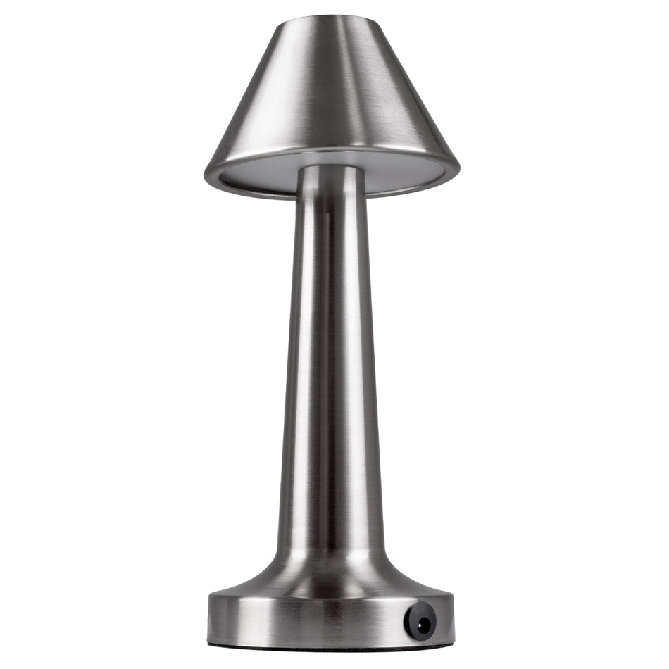 GloboStar® MOLLY 76516 Επαναφορτιζόμενο Επιτραπέζιο Φωτιστικό Πορτατίφ LED 1.5W 105lm 120° DC 5V IP44 Θερμό Λευκό 2700K Dimmable Ασημί Αλουμίνιο - Μ10 x Π10 x Υ23cm - 2 Xρόνια Εγγύηση