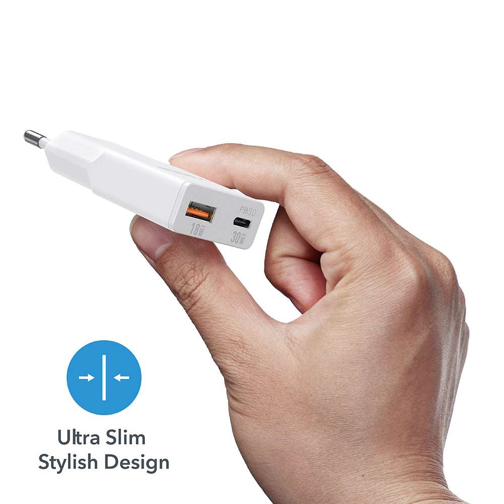 Veger TC301 Φορτιστής Χωρίς Καλώδιο με Θύρα USB-A και Θύρα USB-C 30W Power Delivery / Quick Charge 3.0 Λευκός