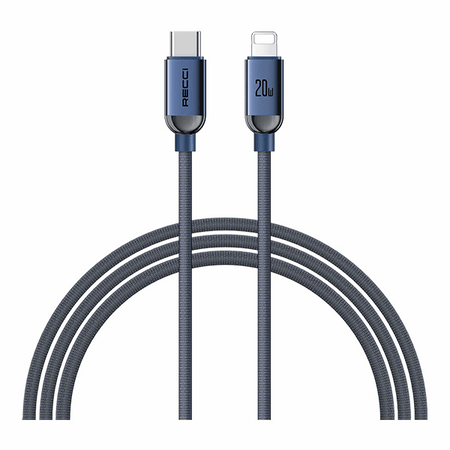 Recci RS09CL - PD30W Crystal Type-C σε Lightning Fast Charging Data Cable 1.2M Blue