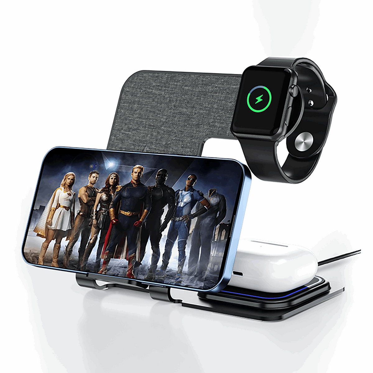 Veger Y9 3 in 1 Wireless Charging Station - Βάση Ασύρματης Φόρτισης Qi για Smartphone / Airpods / Apple Watch - Tarnish Grey