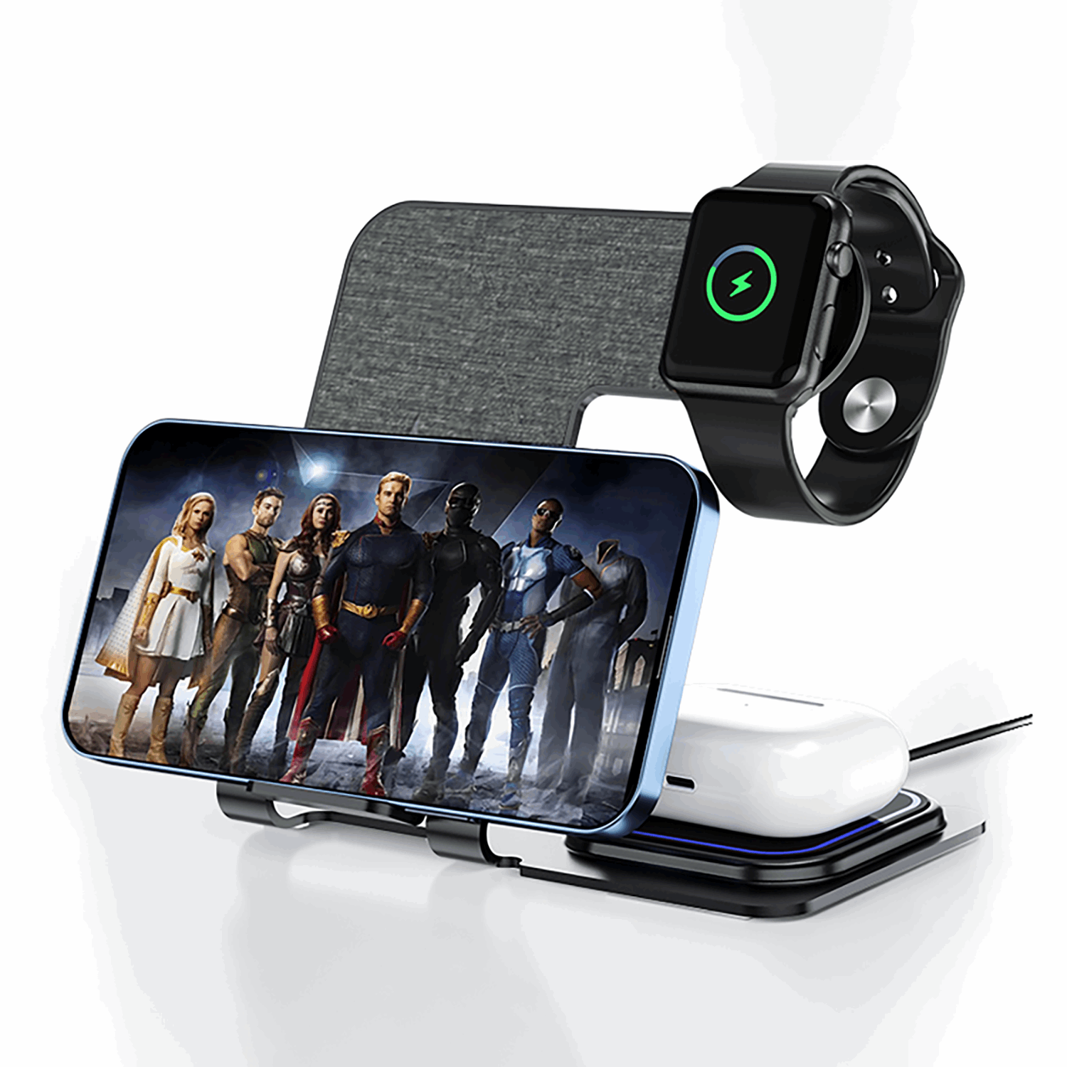 Veger Y9 3 in 1 Wireless Charging Station - Βάση Ασύρματης Φόρτισης Qi για Smartphone / Airpods / Apple Watch - Tarnish Grey