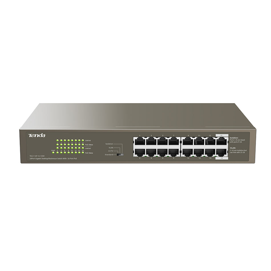 Tenda 1000 M & Po E 16 Port Gigabit Ethernet Switch With 16 Port Po E