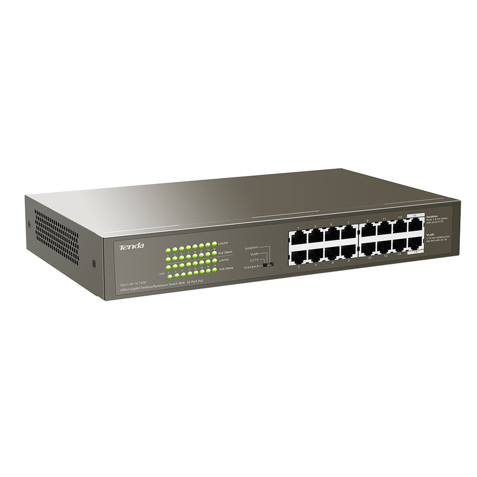Tenda 1000 M & Po E 16 Port Gigabit Ethernet Switch With 16 Port Po E