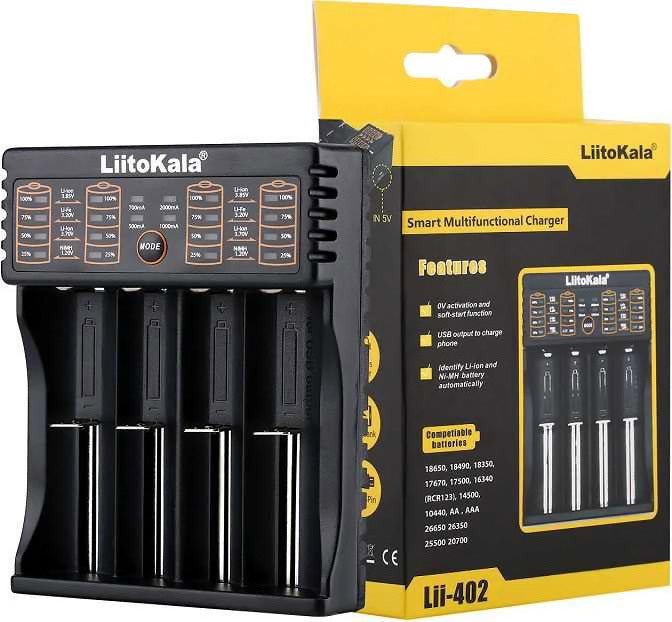 LiitoKala LII-402 USB Φορτιστής 4 Μπαταριών Li-ion/Ni-Cd/Ni-MH Μεγέθους AA/AAA/18650/16340/26650/14500