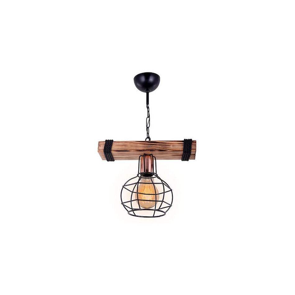 GLOBOSTAR® STARLO 201-0004 Vintage Κρεμαστό Φωτιστικό Οροφής με Ντουί 1 x E27 AC 220-240V IP20 - Μπεζ & Μαύρο - Μ30 x Π16 x Υ23cm