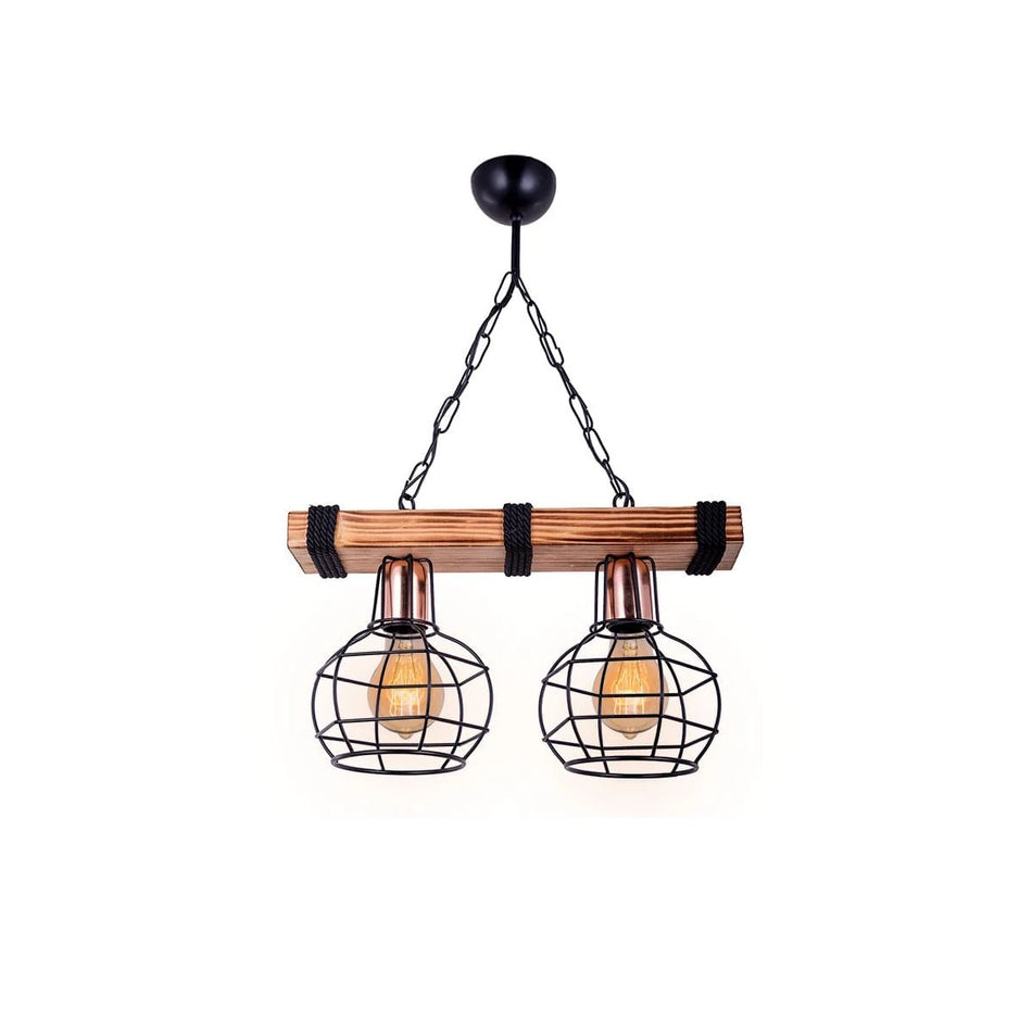 GLOBOSTAR® STARLO 201-0005 Vintage Κρεμαστό Φωτιστικό Οροφής με Ντουί 2 x E27 AC 220-240V IP20 - Μπεζ & Μαύρο - Μ38 x Π16 x Υ23cm