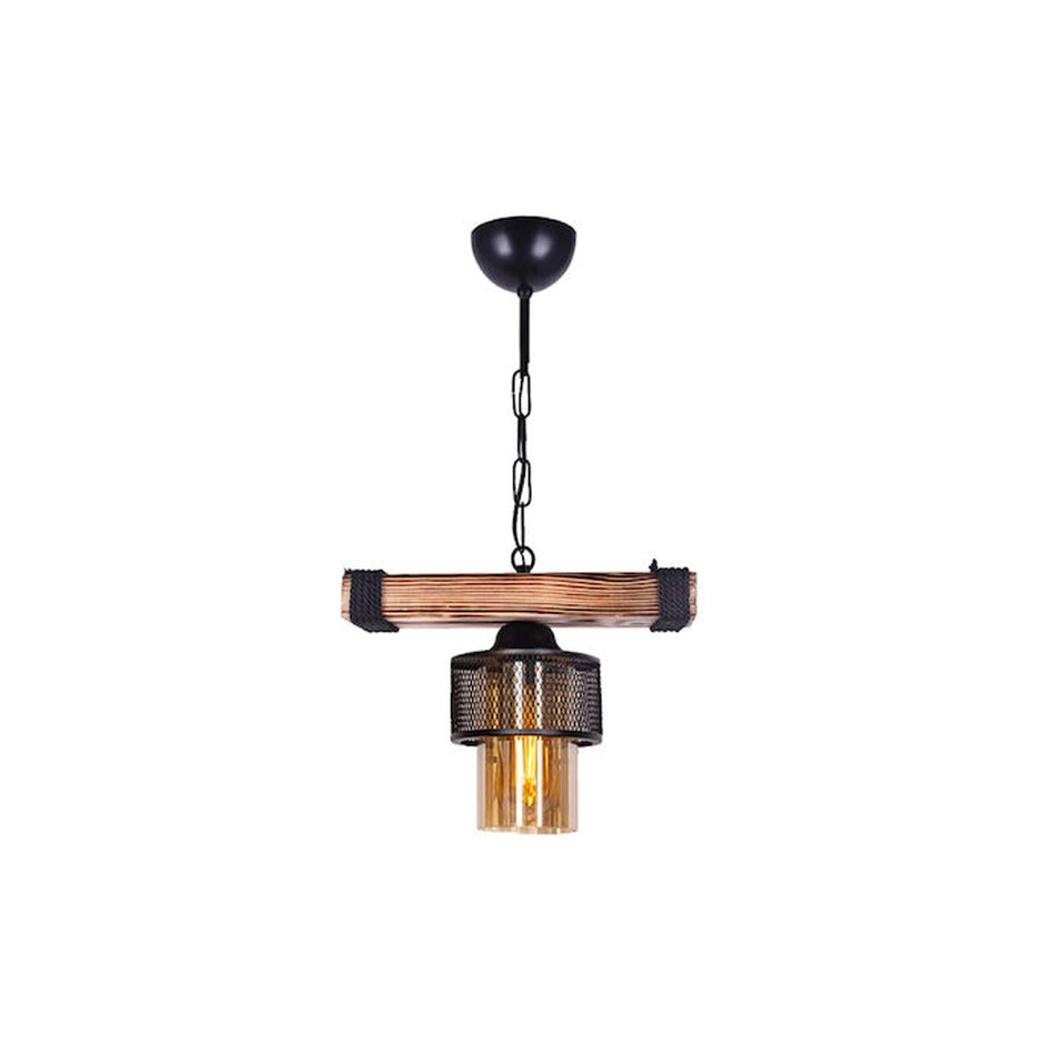 GLOBOSTAR® GLORA 201-0007 Vintage Κρεμαστό Φωτιστικό Οροφής με Ντουί 1 x E27 AC 220-240V IP20 - Μπεζ & Μαύρο - Μ29 x Π12 x Υ21cm