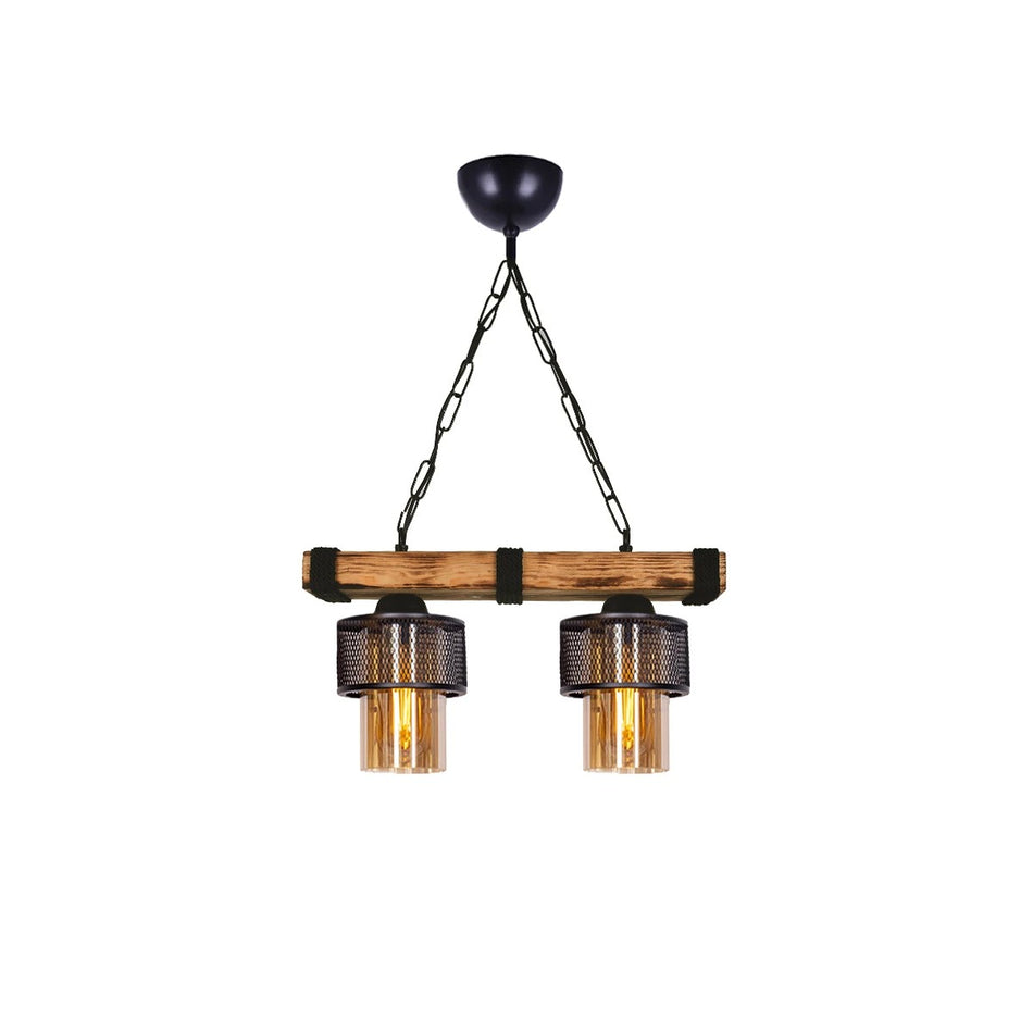 GLOBOSTAR® GLORA 201-0008 Vintage Κρεμαστό Φωτιστικό Οροφής με Ντουί 2 x E27 AC 220-240V IP20 - Μπεζ & Μαύρο - Μ38 x Π12 x Υ21cm