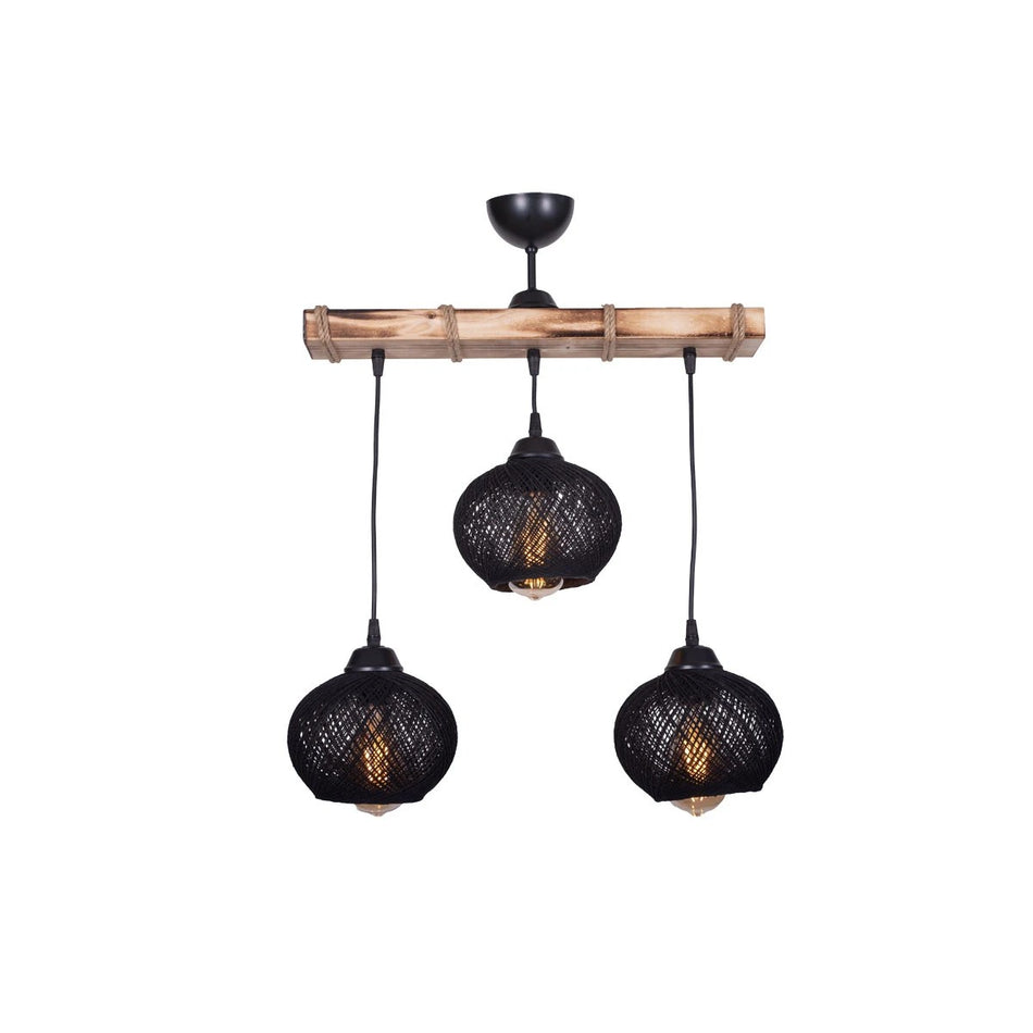 GLOBOSTAR® LUMA 201-0010 Vintage Κρεμαστό Φωτιστικό Οροφής με Ντουί 3 x E27 AC 220-240V IP20 - Μπεζ & Μαύρο - Μ55 x Π18 x Υ65cm