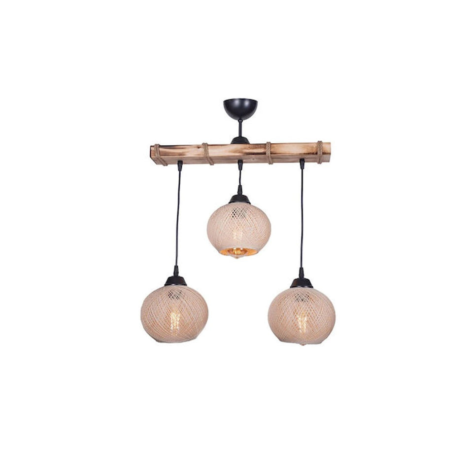 GLOBOSTAR® LUMA 201-0011 Vintage Κρεμαστό Φωτιστικό Οροφής με Ντουί 3 x E27 AC 220-240V IP20 - Μπεζ & Μαύρο - Μ55 x Π18 x Υ65cm
