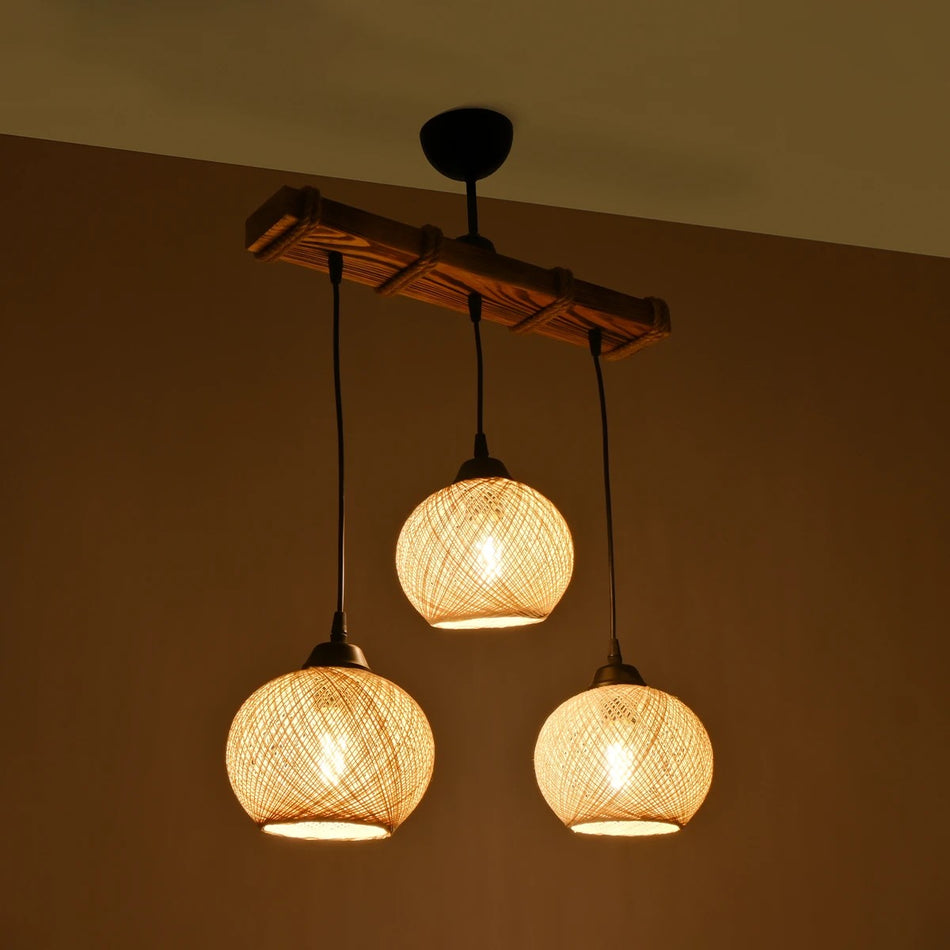 GLOBOSTAR® LUMA 201-0011 Vintage Κρεμαστό Φωτιστικό Οροφής με Ντουί 3 x E27 AC 220-240V IP20 - Μπεζ & Μαύρο - Μ55 x Π18 x Υ65cm