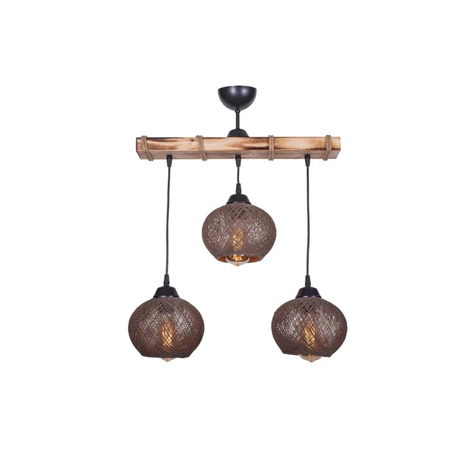 GLOBOSTAR® LUMA 201-0012 Vintage Κρεμαστό Φωτιστικό Οροφής με Ντουί 3 x E27 AC 220-240V IP20 - Καφέ & Μπεζ - Μ55 x Π18 x Υ65cm