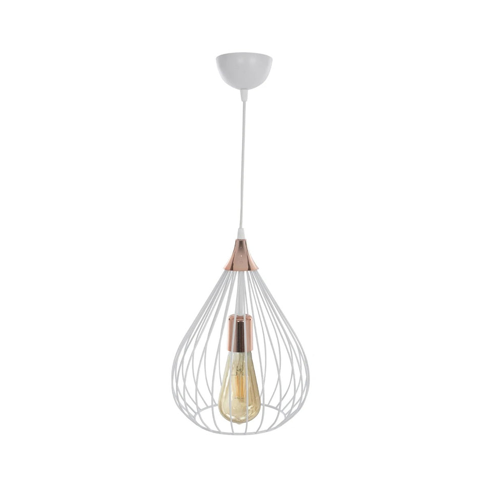 GLOBOSTAR® RADIARO 201-0014 Vintage Κρεμαστό Φωτιστικό Οροφής με Ντουί 1 x E27 AC 220-240V IP20 - Λευκό & Χάλκινο - Μ26 x Π26 x Υ35cm