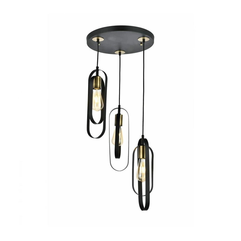 GLOBOSTAR® SPARKIO 201-0025 Vintage Κρεμαστό Φωτιστικό Οροφής με Ντουί 3 x E27 AC 220-240V IP20 - Μαύρο & Χάλκινο - Μ36 x Π36 x Υ62cm