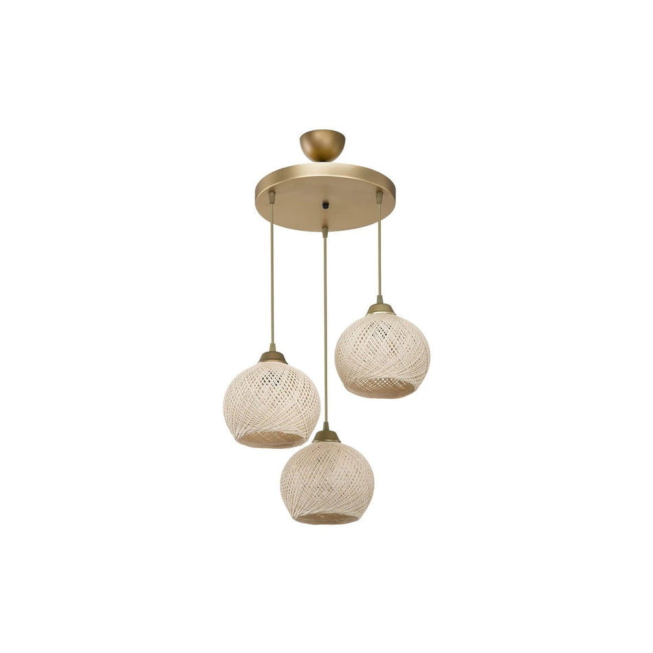 GLOBOSTAR® ILLUMIO 201-0027 Vintage Κρεμαστό Φωτιστικό Οροφής με Ντουί 3 x E27 AC 220-240V IP20 - Χρυσό & Μπεζ - Μ40 x Π40 x Υ53cm