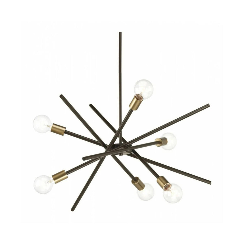 GLOBOSTAR® SUNFY 201-0030 Μοντέρνο Φωτιστικό Οροφής με Ντουί 6 x E27 AC 220-240V IP20 - Μαύρο & Μπρούτζινο - Μ57 x Π57 x Υ85cm