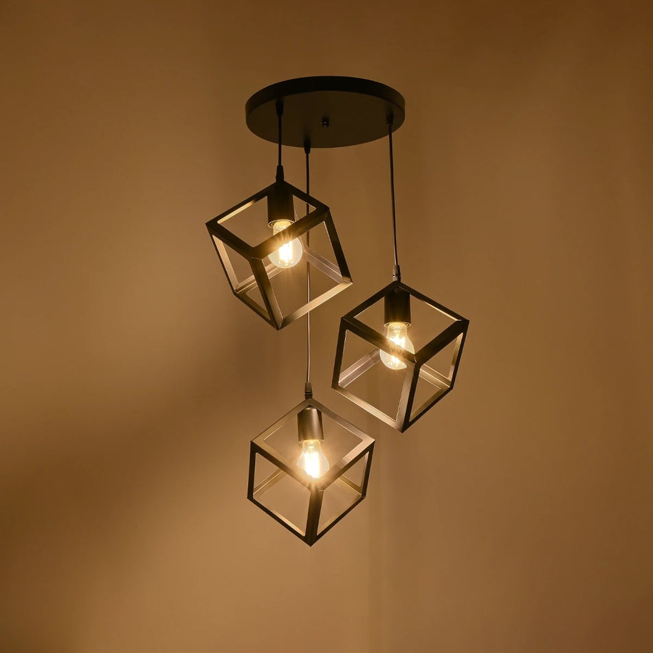 GLOBOSTAR® DISE 201-0051 Μοντέρνο Κρεμαστό Φωτιστικό Οροφής με Ντουί 3 x E27 AC 220-240V IP20 - Μαύρο - Μ48 x Π48 x Υ65cm