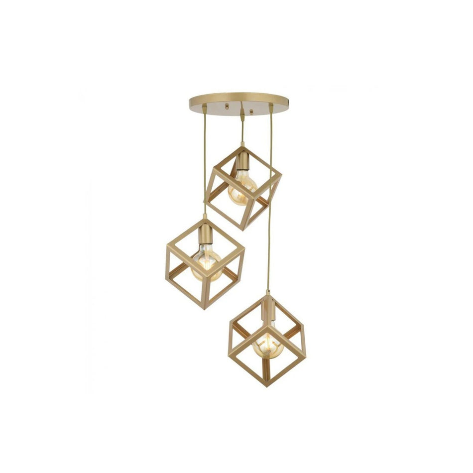 GLOBOSTAR® DISE 201-0057 Μοντέρνο Κρεμαστό Φωτιστικό Οροφής με Ντουί 3 x E27 AC 220-240V IP20 - Χρυσό - Μ48 x Π48 x Υ65cm